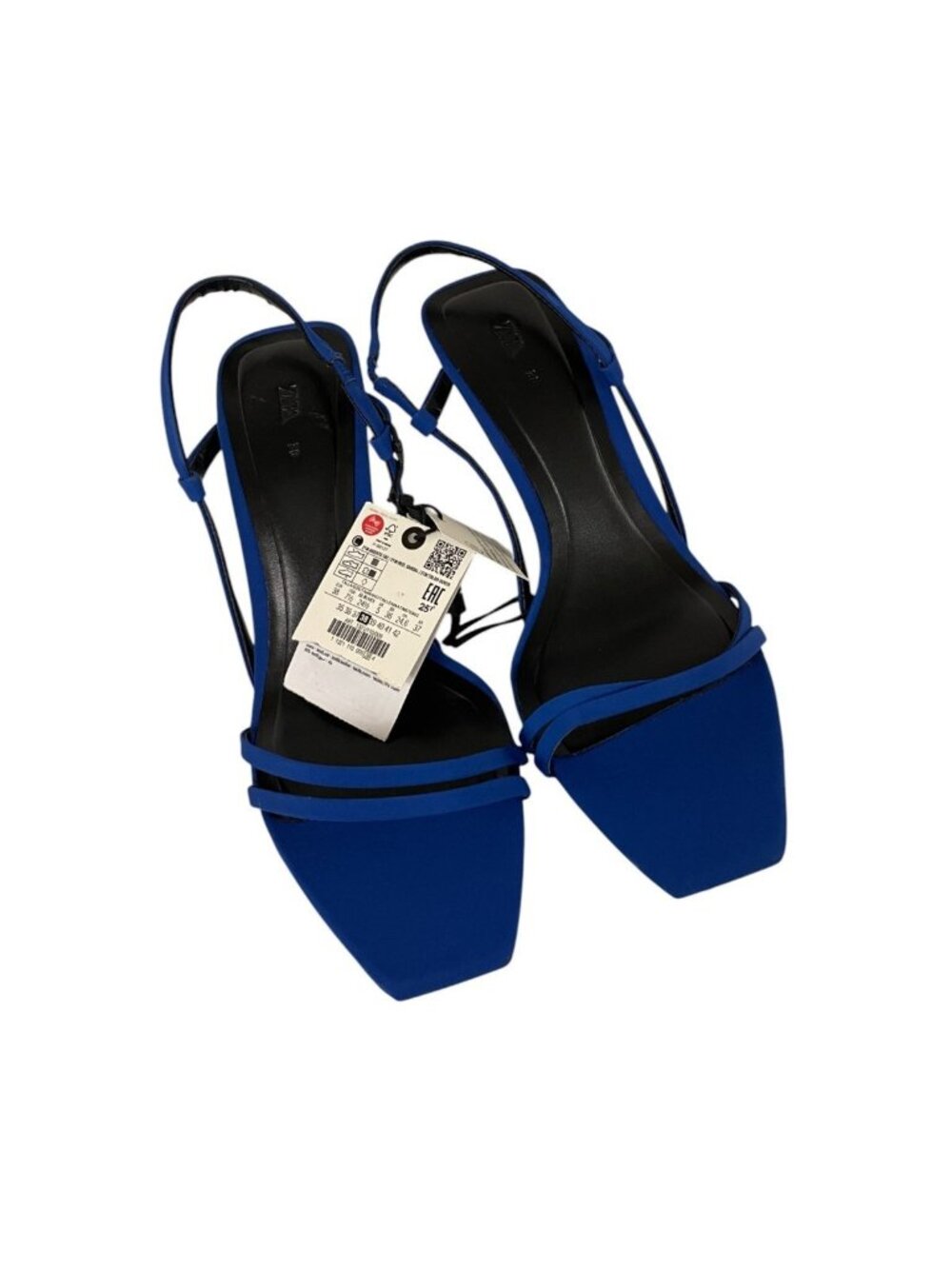 Zara Womens kitten Heel Strappy Sandal 38 US 7.5 Blue Square Toe 1321/110 NWOB